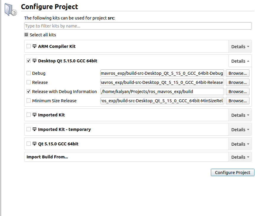 QtCreator build folder selection